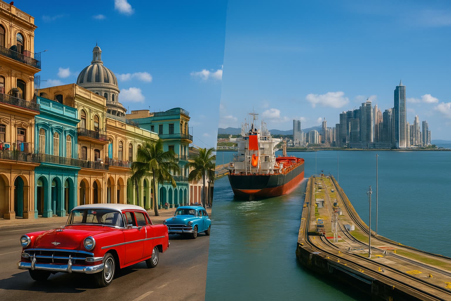 Havana colorida, praias de Varadero e o Canal do Panamá ao fundo