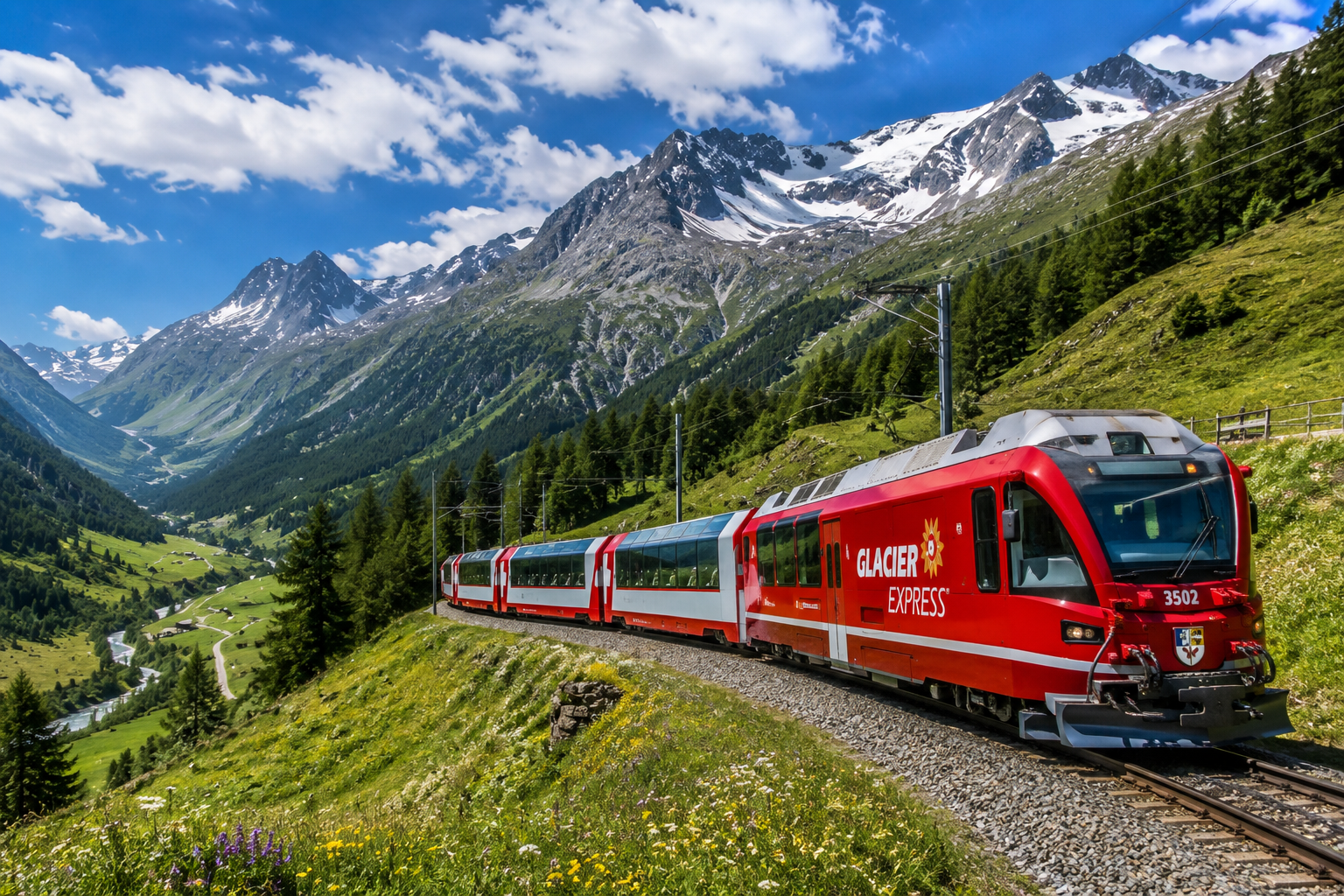 Glacier Express atravessando os Alpes no roteiro Suíça Alpina 2027
